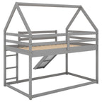 Gray House-Shape Twin Over Twin Bunk Bed with Slide and Ladder, Pine Wood and MDF, 77.4''L x 41.7''W x 70.9''H - Grand Goldman Shop
