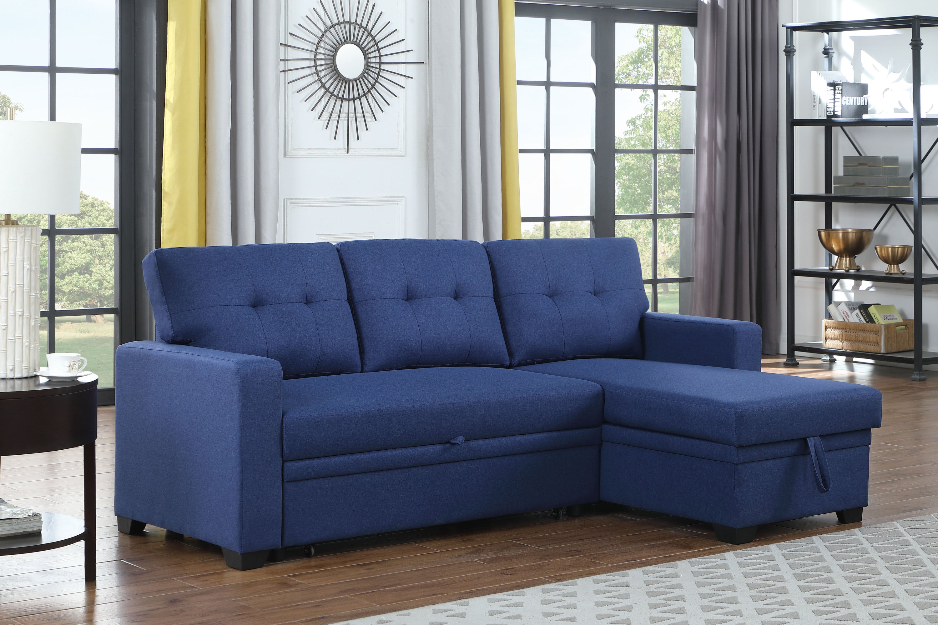 Upholstered Pull out Sectional Sofa with Chaise - Grand Goldman Shop