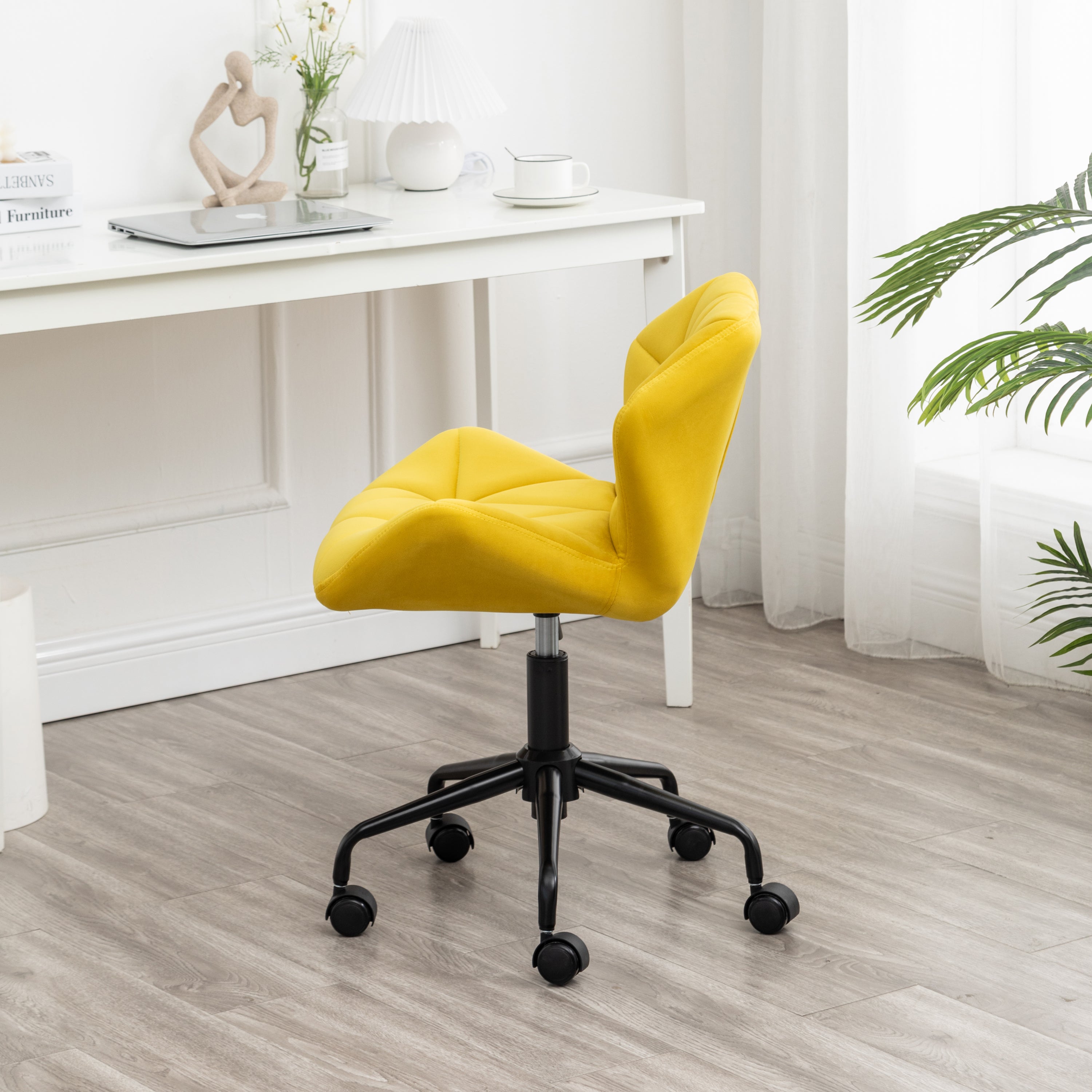 Eldon Diamond Tufted Adjustable Swivel Office Chair, Yellow | Premium Home Decor - Grand Goldman