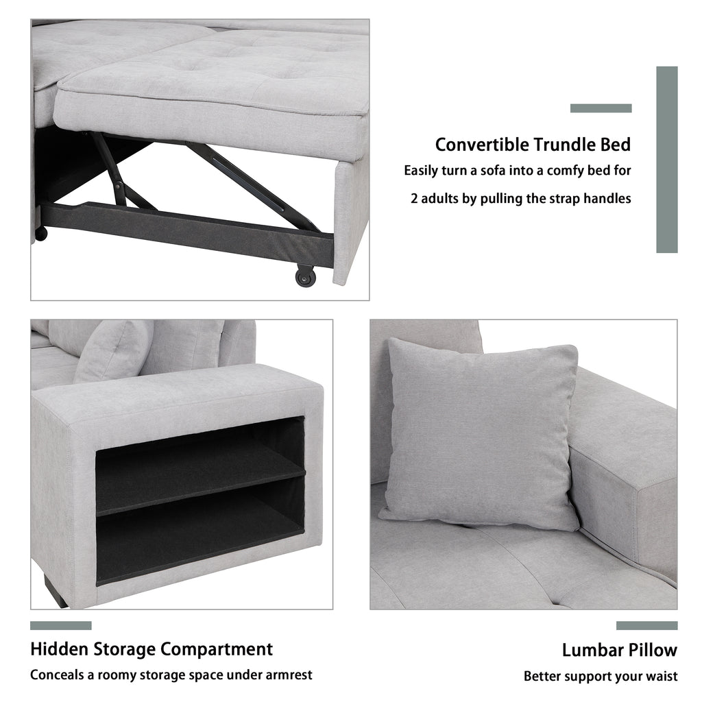 Modern Reversible L-Shape Pull Out Sleeper Sofa with Storage Chaise and Stools, Gray Linen, 104.5' - Grand Goldman Shop
