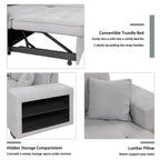 Modern Reversible L-Shape Pull Out Sleeper Sofa with Storage Chaise and Stools, Gray Linen, 104.5' - Grand Goldman Shop