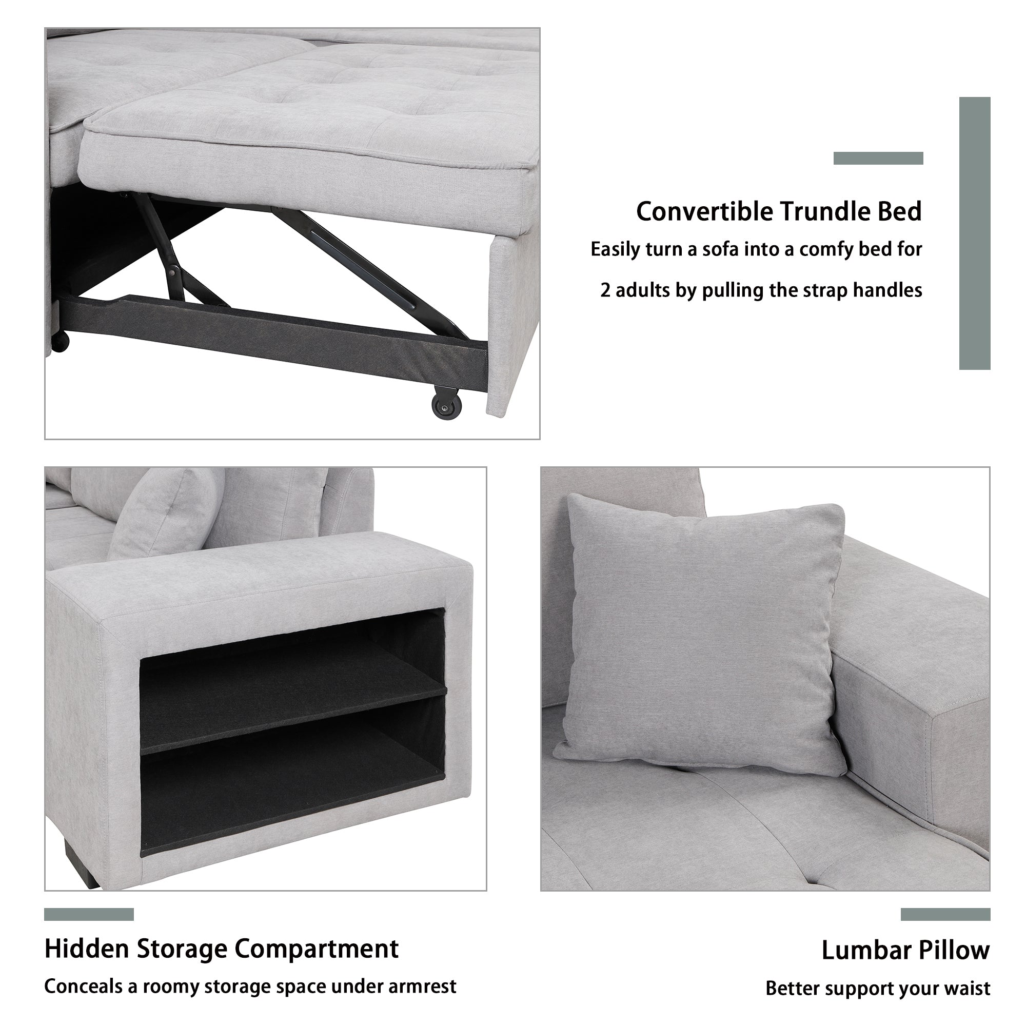 Modern Reversible L-Shape Pull Out Sleeper Sofa with Storage Chaise and Stools, Gray Linen, 104.5' - Grand Goldman Shop