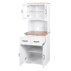 Wooden Kitchen Cabinet White Pantry Room Storage Microwave Cabinet with Framed Glass Doors and Drawer - Grand Goldman Shop