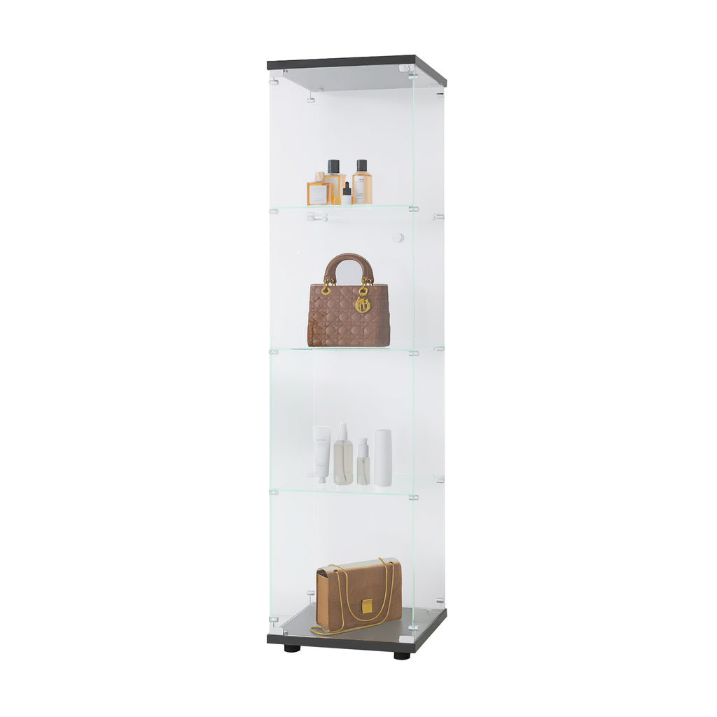 Glass Display Cabinet 4 Shelves with Door, Floor Standing Curio Bookshelf for Living Room Bedroom Office, 64.7'*16.7'*14.3', 