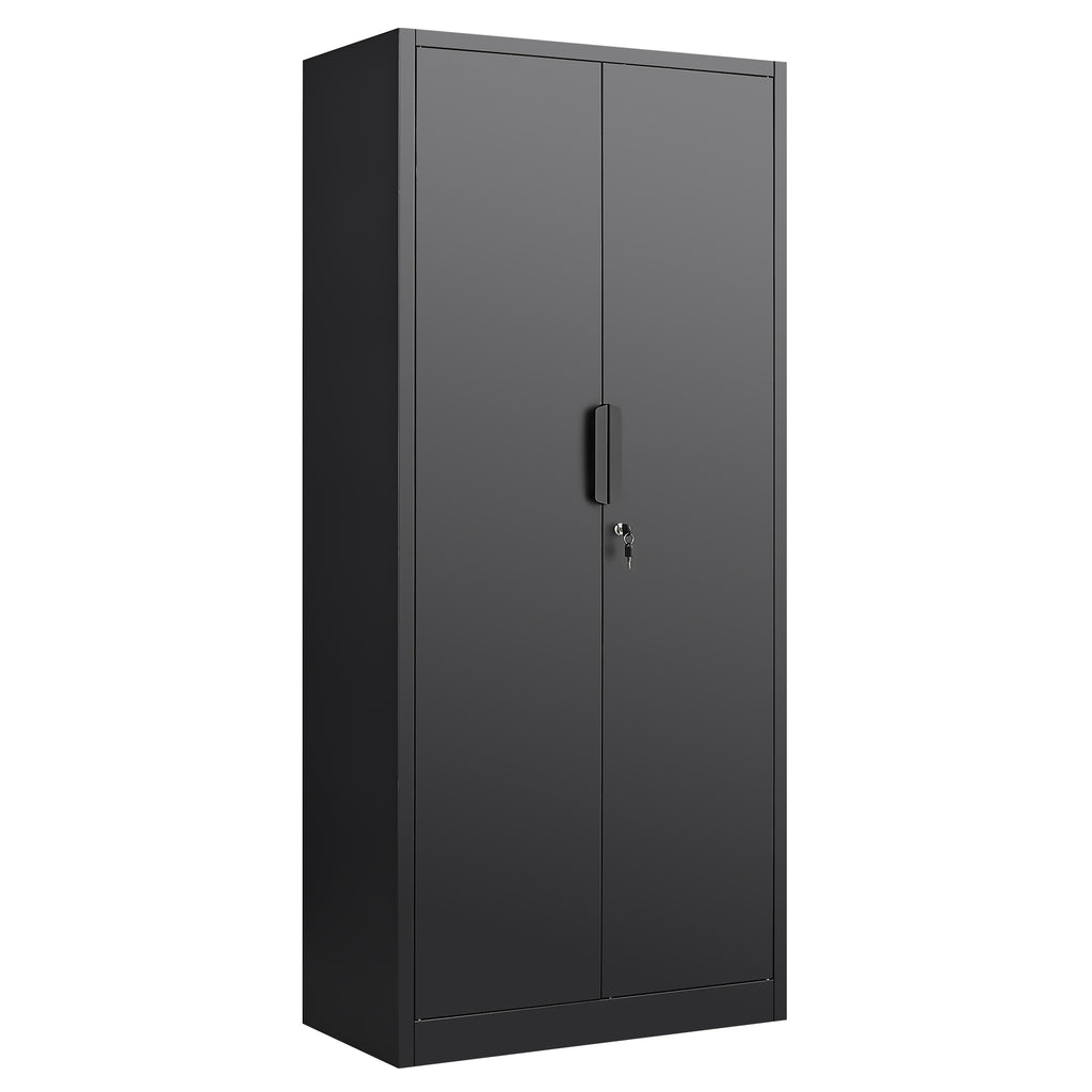 72-Inch 2-Door File Cabinet with Lock, 4 Adjustable Shelves, Heavy-Duty Steel Construction in Black for Commercial Office, Ho
