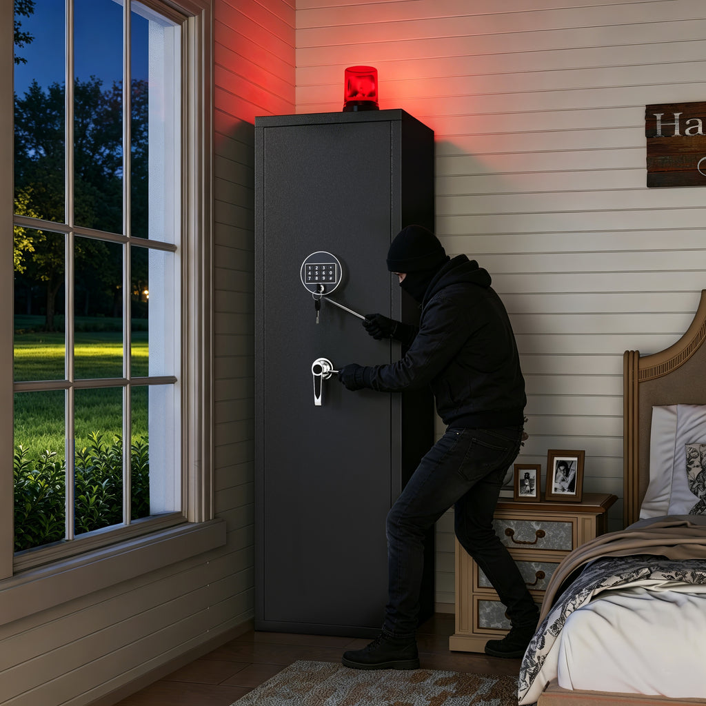57' High Large Capacity Mechanical Gun Safe for Rifles & Handguns, Digital Password Lock, Built-In Independent Lock Box, Adju