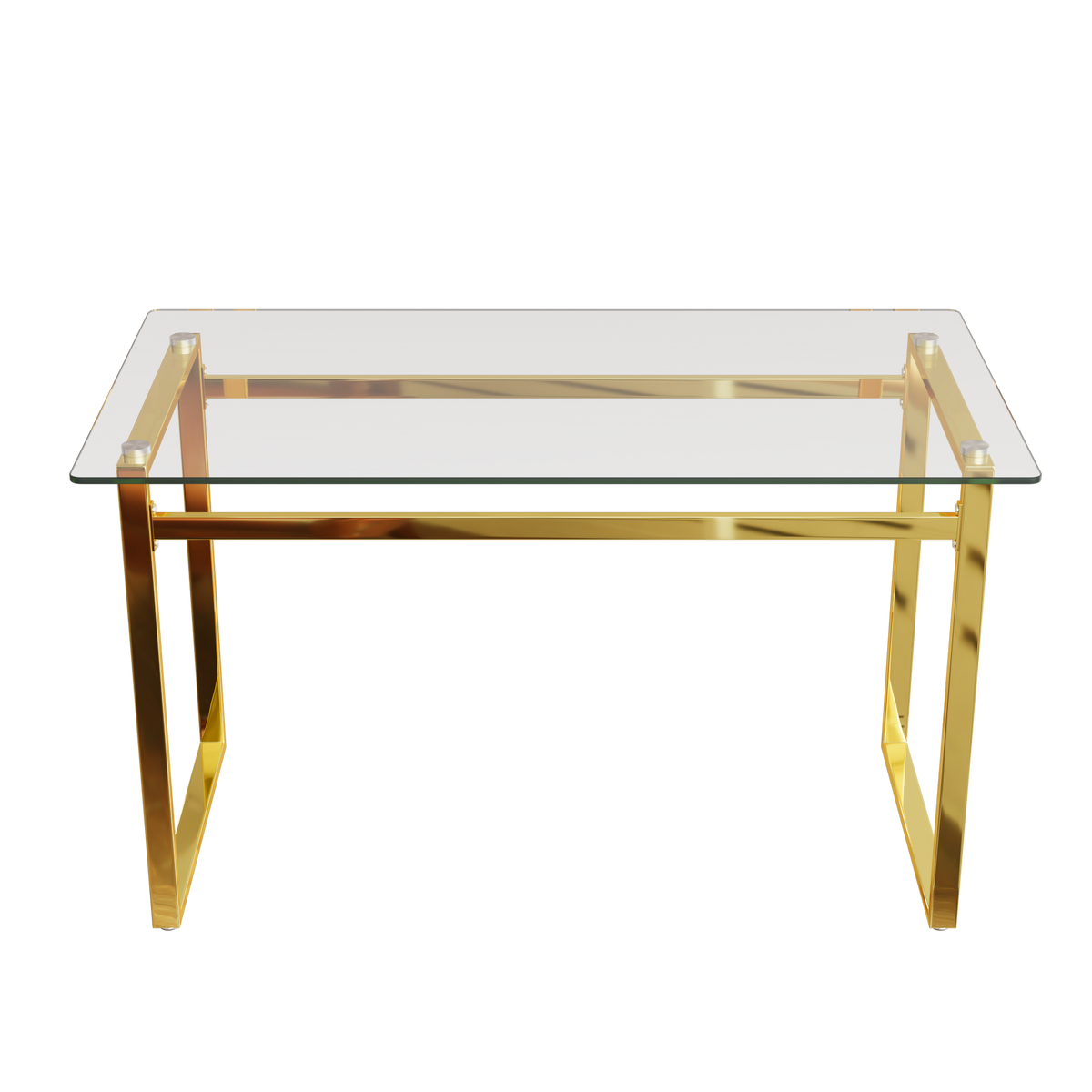 Modern Minimalist Rectangular Glass Dining Table with Tempered Glass Tabletop and Golden Chrome Metal Legs for 4-6 - Grand Goldman Shop