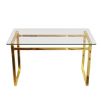 Modern Minimalist Rectangular Glass Dining Table with Tempered Glass Tabletop and Golden Chrome Metal Legs for 4-6 - Grand Goldman Shop