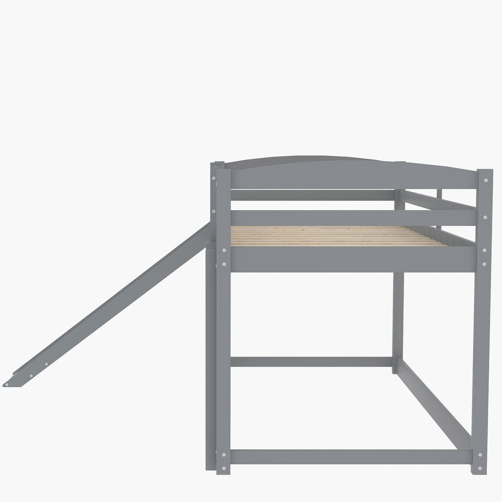 Gray Twin over Twin Bunk Bed with Convertible Slide and Ladder, Pine Wood and MDF, 79.3''L x 84.4''W x 46.5''H - Grand Goldman Shop