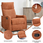 Heat Massage Manual Recliner Chair with Rocker and Swivel in Fabric for Living Room, Orange - Grand Goldman Shop