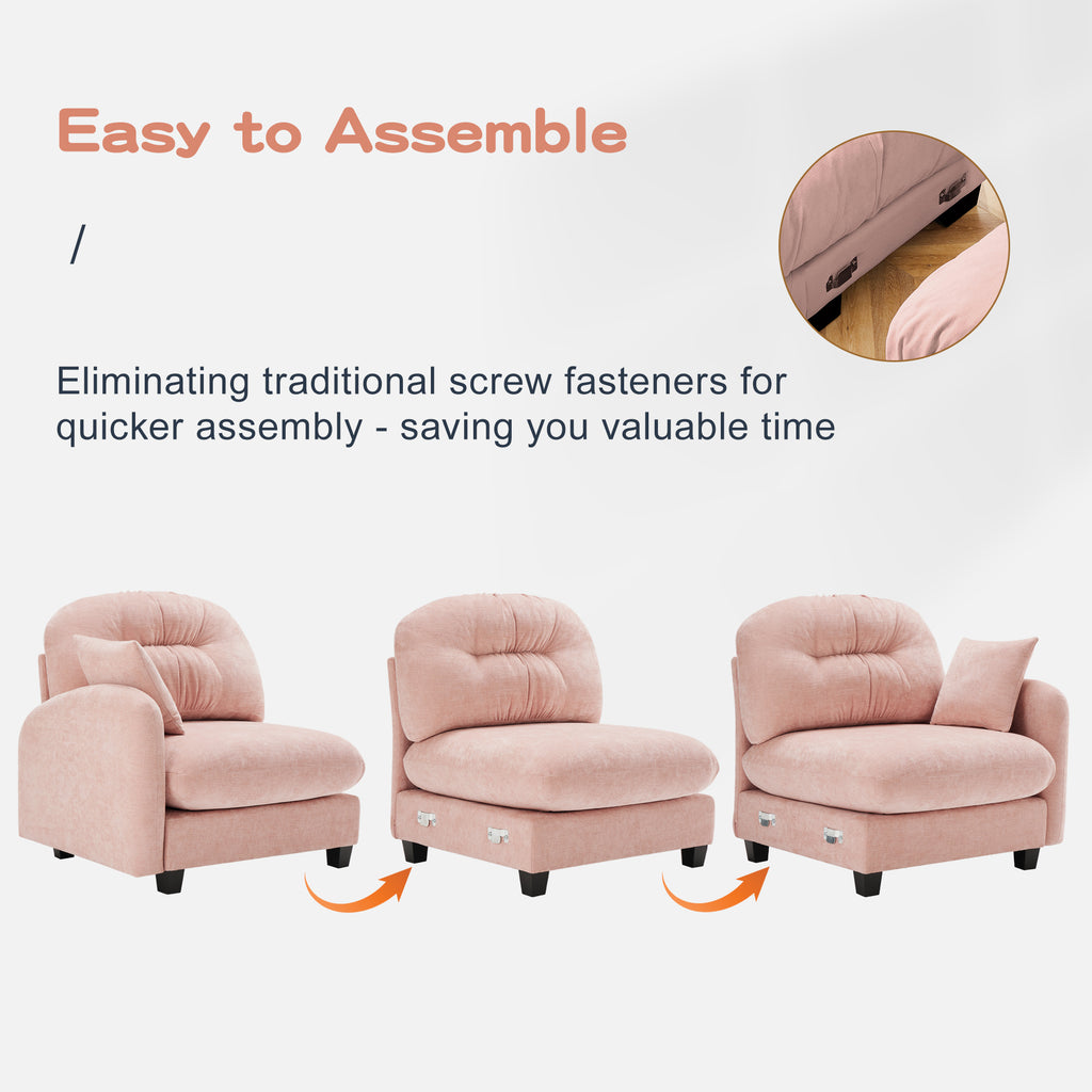 Cloud Sectional L-Shaped Couch With Ottoman,Soft Chenille Fabric,Quilted Pleated Design High-Density Foam,Fits Bedrooms Living Rooms Reading Nooks,Pink - Grand Goldman Shop