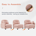 Cloud Sectional L-Shaped Couch With Ottoman,Soft Chenille Fabric,Quilted Pleated Design High-Density Foam,Fits Bedrooms Living Rooms Reading Nooks,Pink - Grand Goldman Shop