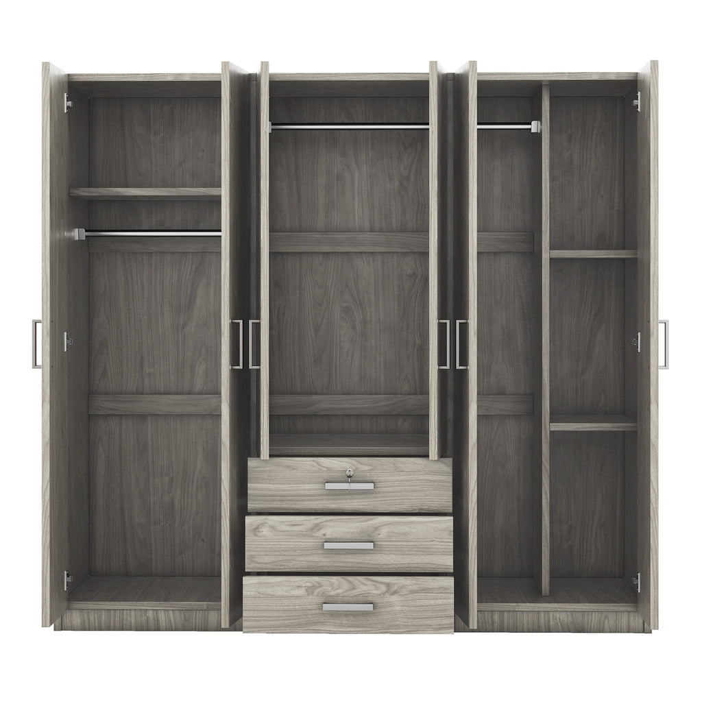 6-Doors Wooden Wardrobe Storage for Bedroom, with Big Drawers, Gray - Grand Goldman Shop