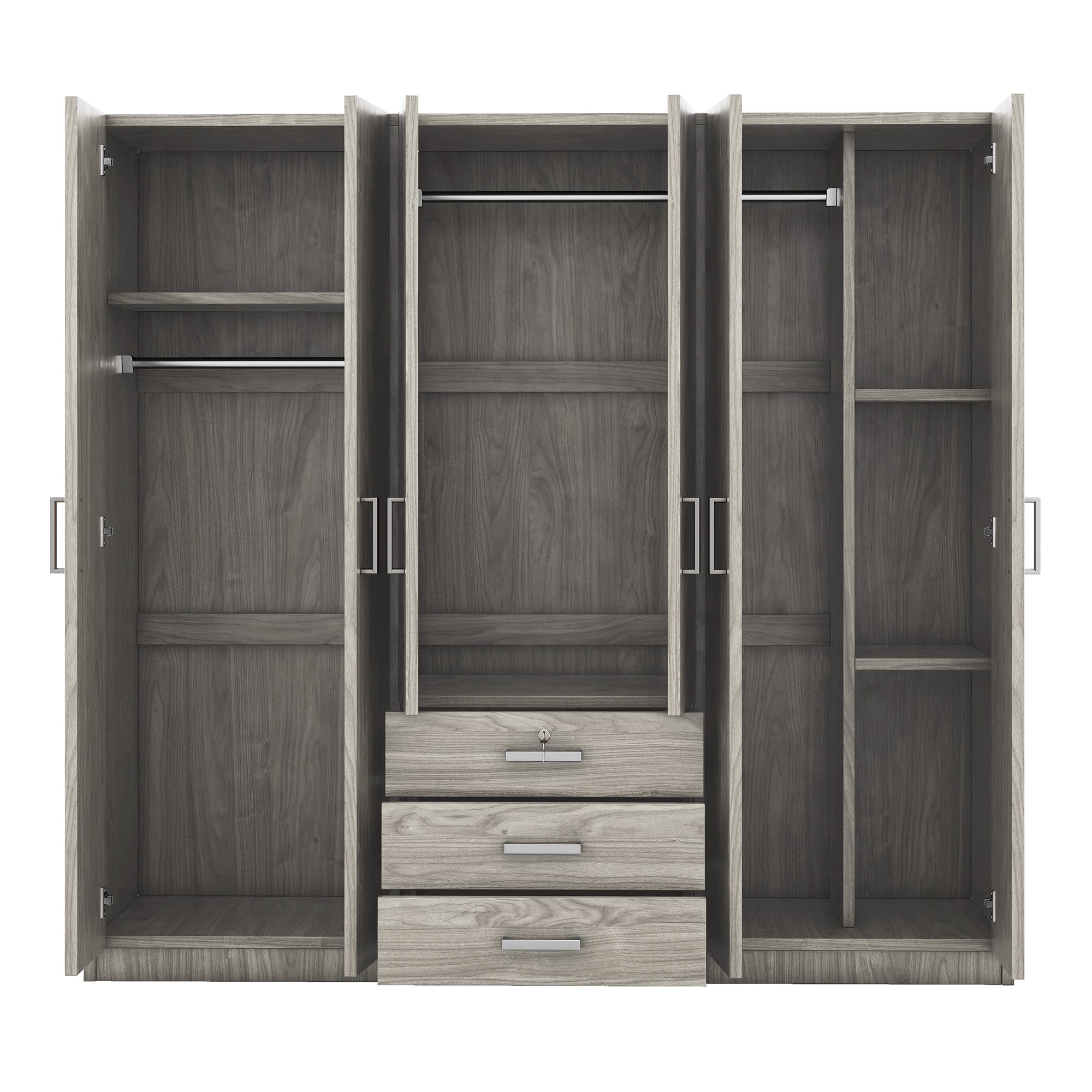 6-Doors Wooden Wardrobe Storage for Bedroom, with Big Drawers, Gray - Grand Goldman Shop