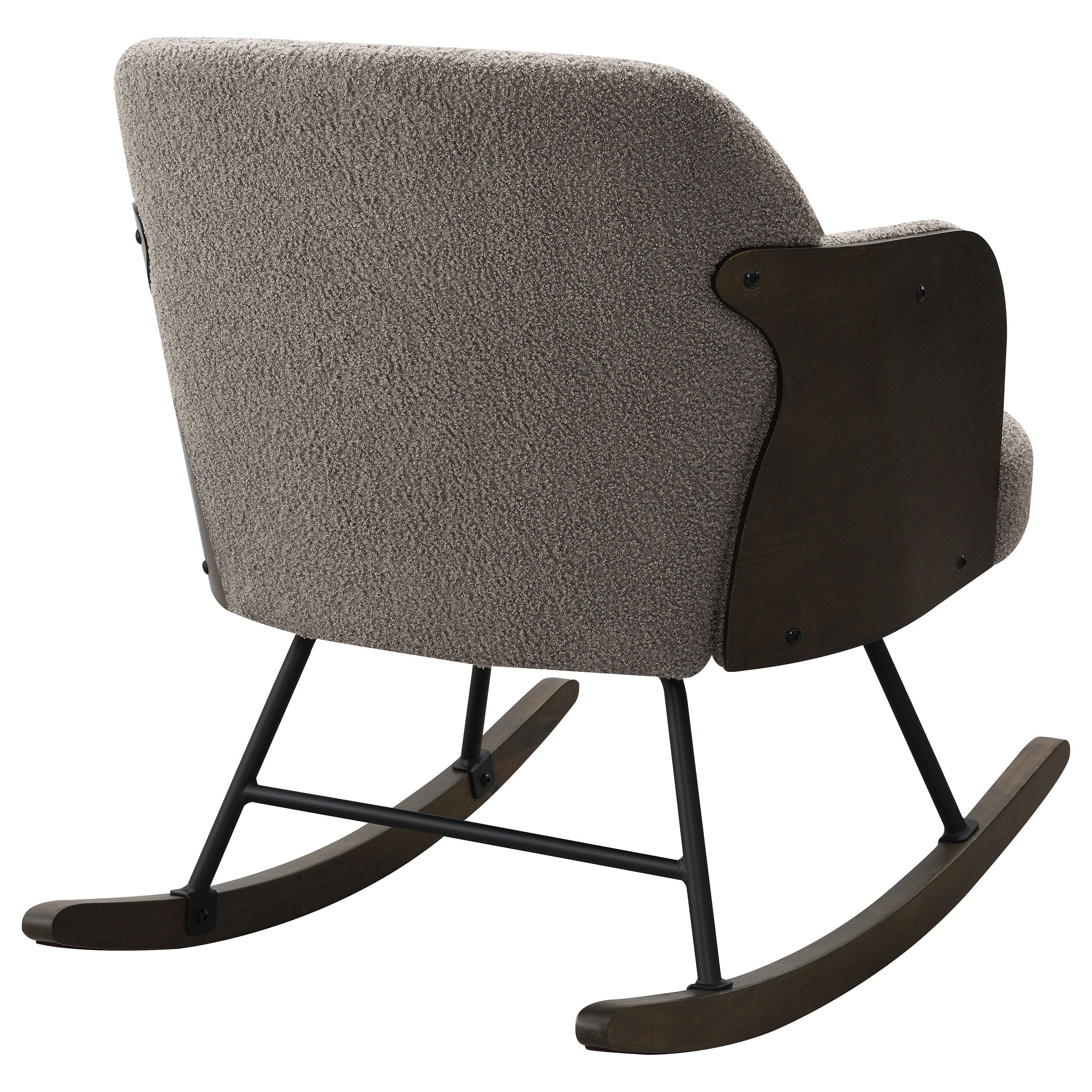 Valera Taupe Boucle Upholstered Mid Back Rocking Chair with Walnut-Finished Bentwood Frame and Metal Legs - Grand Goldman Shop