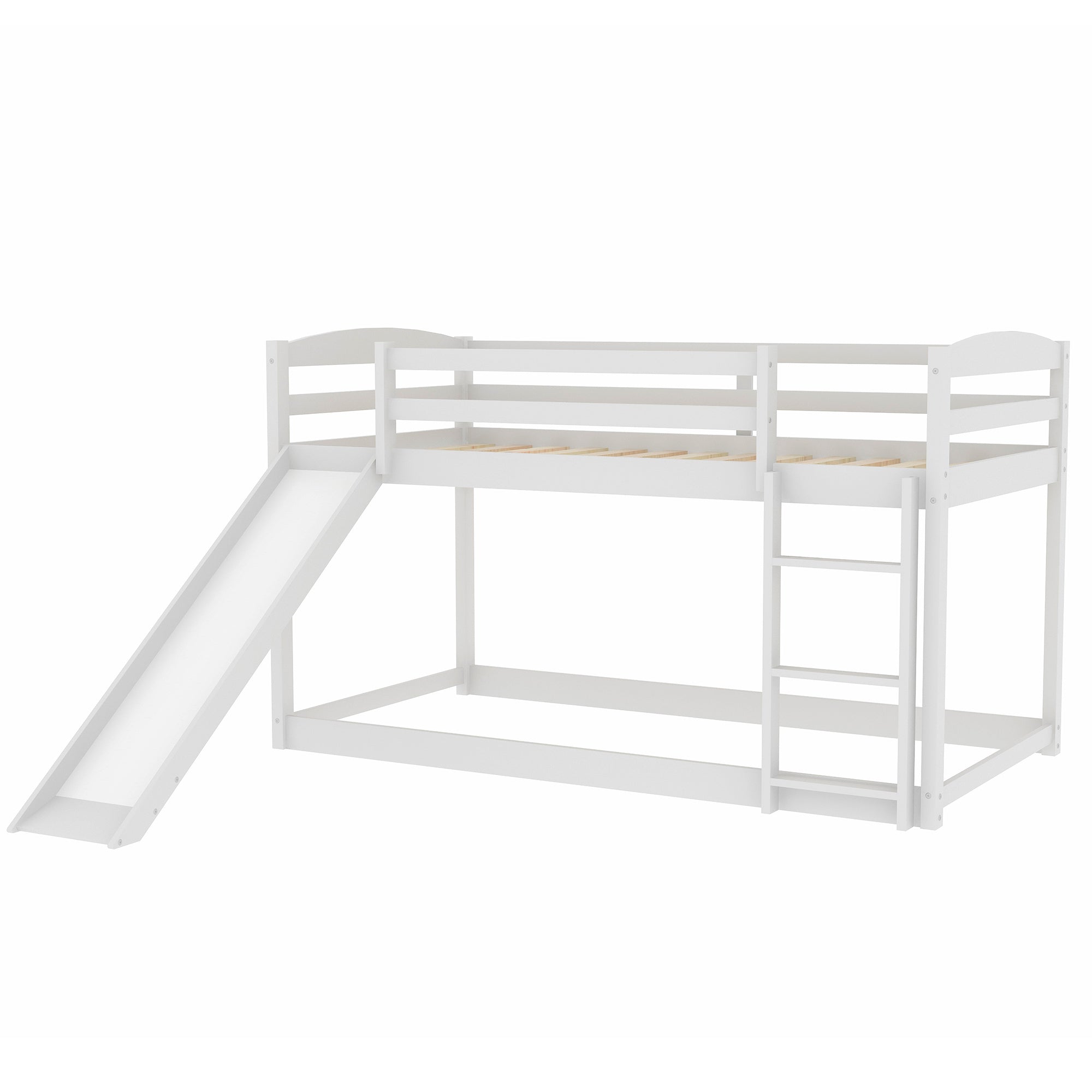 White Twin over Twin Bunk Bed with Convertible Slide and Ladder, Pine Wood and MDF, 79.3''L x 84.4''W x 46.5''H - Grand Goldman Shop