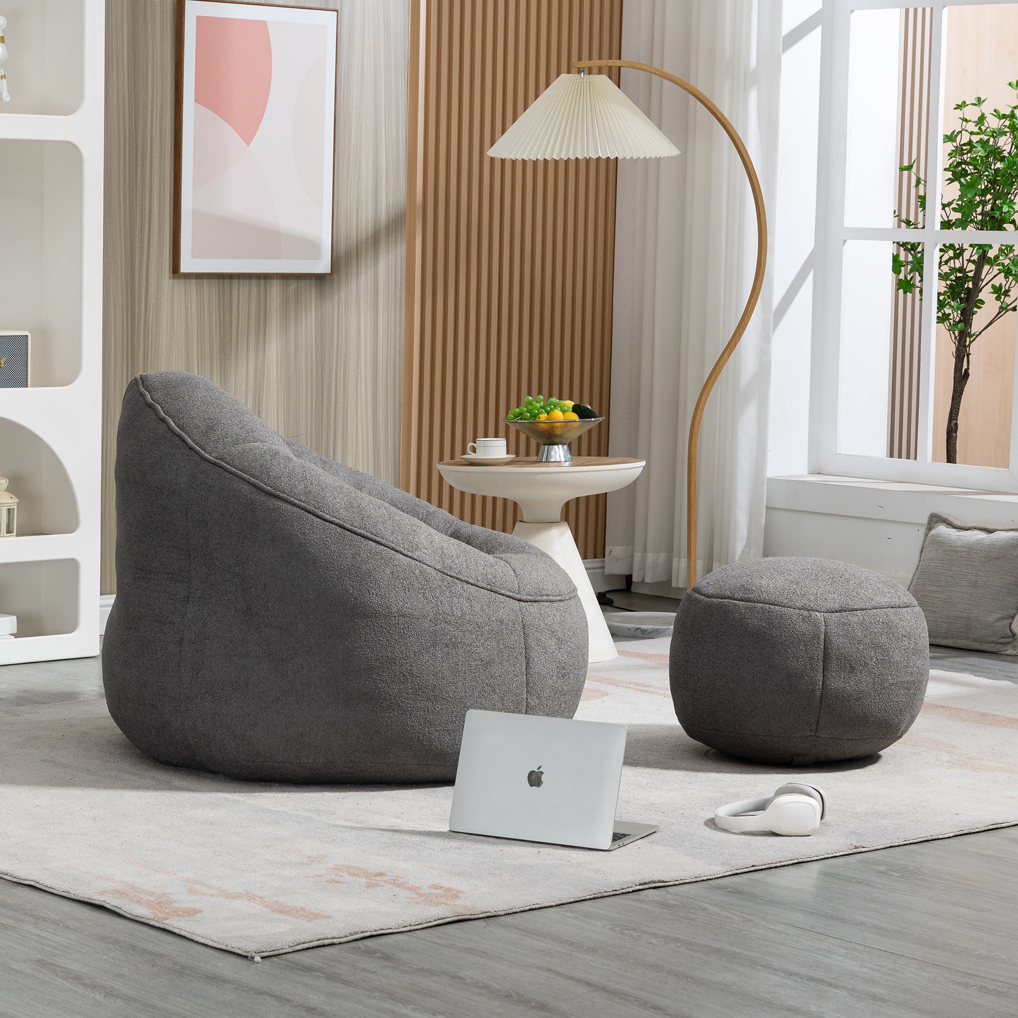 Bedding Bean Bag Sofa Chair with High-Pressure Foam and Footrest, Grey Microfiber - Grand Goldman Shop