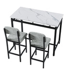 Modern Dining Table and Chairs for 2, Marble Finishes Dining Table Set with 2 Upholstered Chairs, Kitchen Table Set Bar Pub Set for Breakfast Nook, Dining Room, Rustic Black, Grey Chair - Grand Goldman Shop