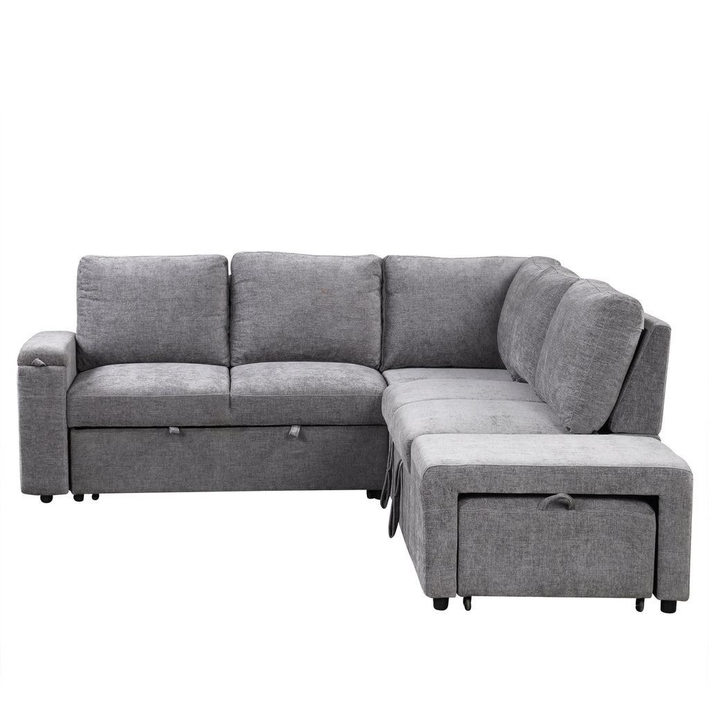 U_STYLE L-shaped Pull-Out Sofa Bed with Storage, USB Ports, and Cup Holders, Modular Design for Living Rooms, Offices & Apartments - Grand Goldman Shop