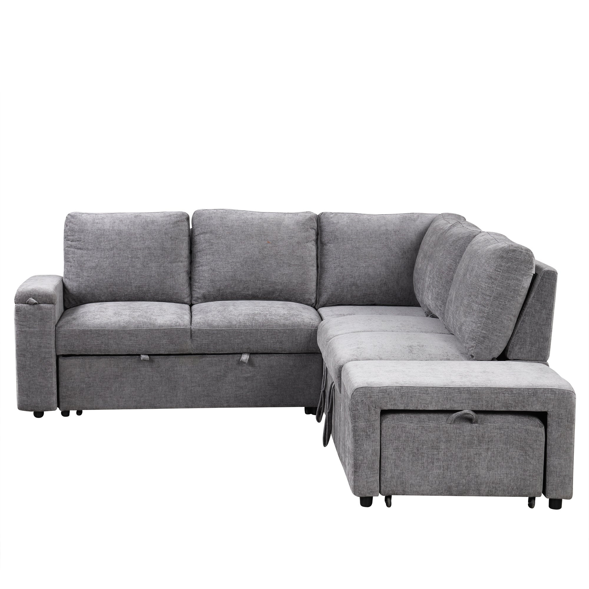 U_STYLE L-shaped Pull-Out Sofa Bed with Storage, USB Ports, and Cup Holders, Modular Design for Living Rooms, Offices & Apartments - Grand Goldman Shop
