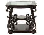 End table,  Glass table top, MDF W/marble paper middle shelf, powder coat finish metal legs. (26.3'Lx26.3'Wx24'H) - Grand Goldman Shop