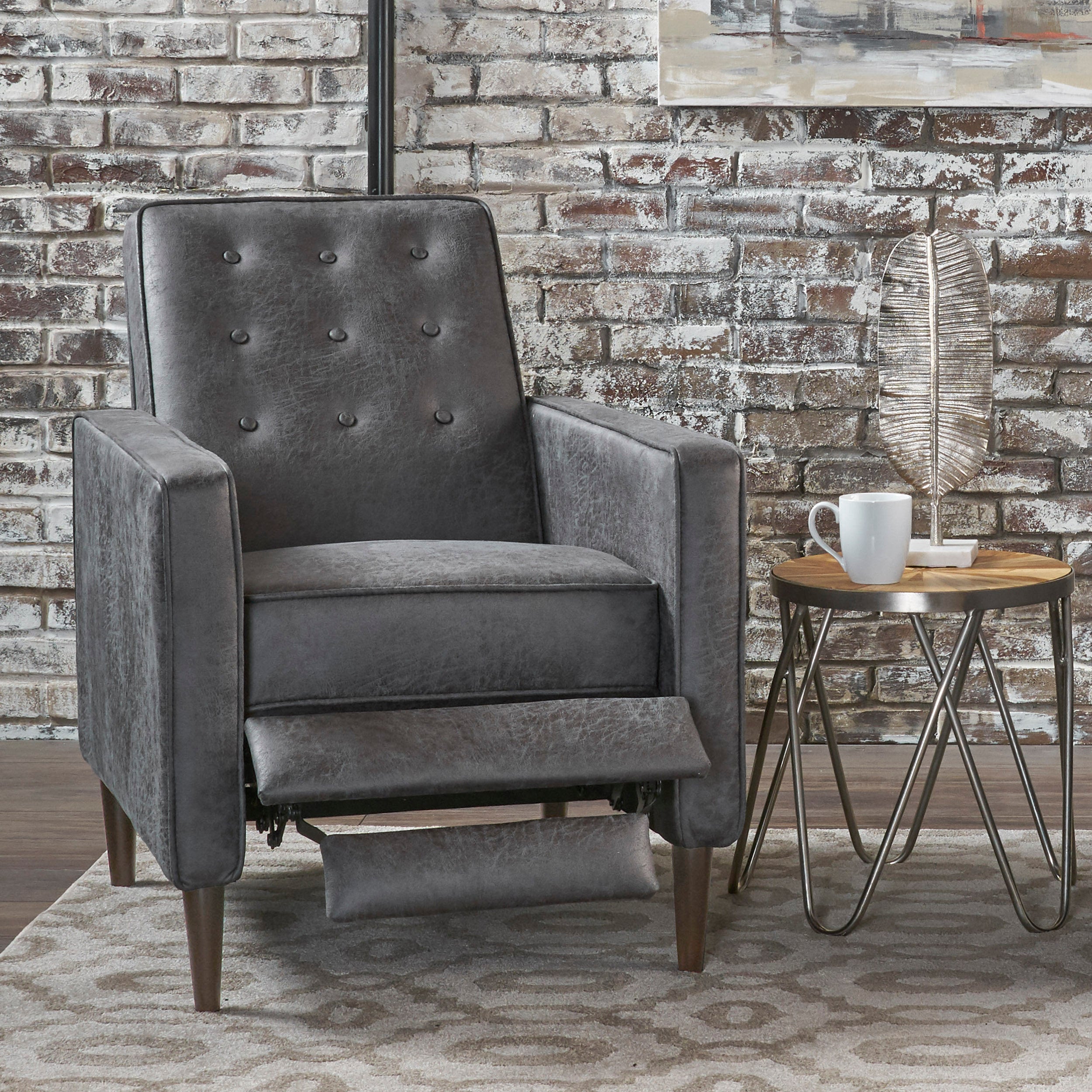 Macedonia Mid-Century Modern Button Tufted Fabric Recliner - Grand Goldman Shop