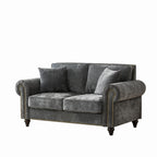 Modern 2-Seater Sofa with Rolled Arms, Tufted Upholstered Couch in Gray Fabric, 63 Inches - Grand Goldman Shop