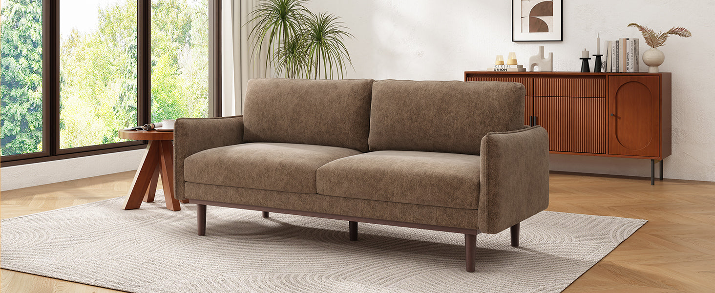 Modern Style Loveseat Sofa 75.75' with Spacious Seating, Brown Chenille Upholstery, Rubber Wood Legs, 2-Seater Couch - Grand Goldman Shop