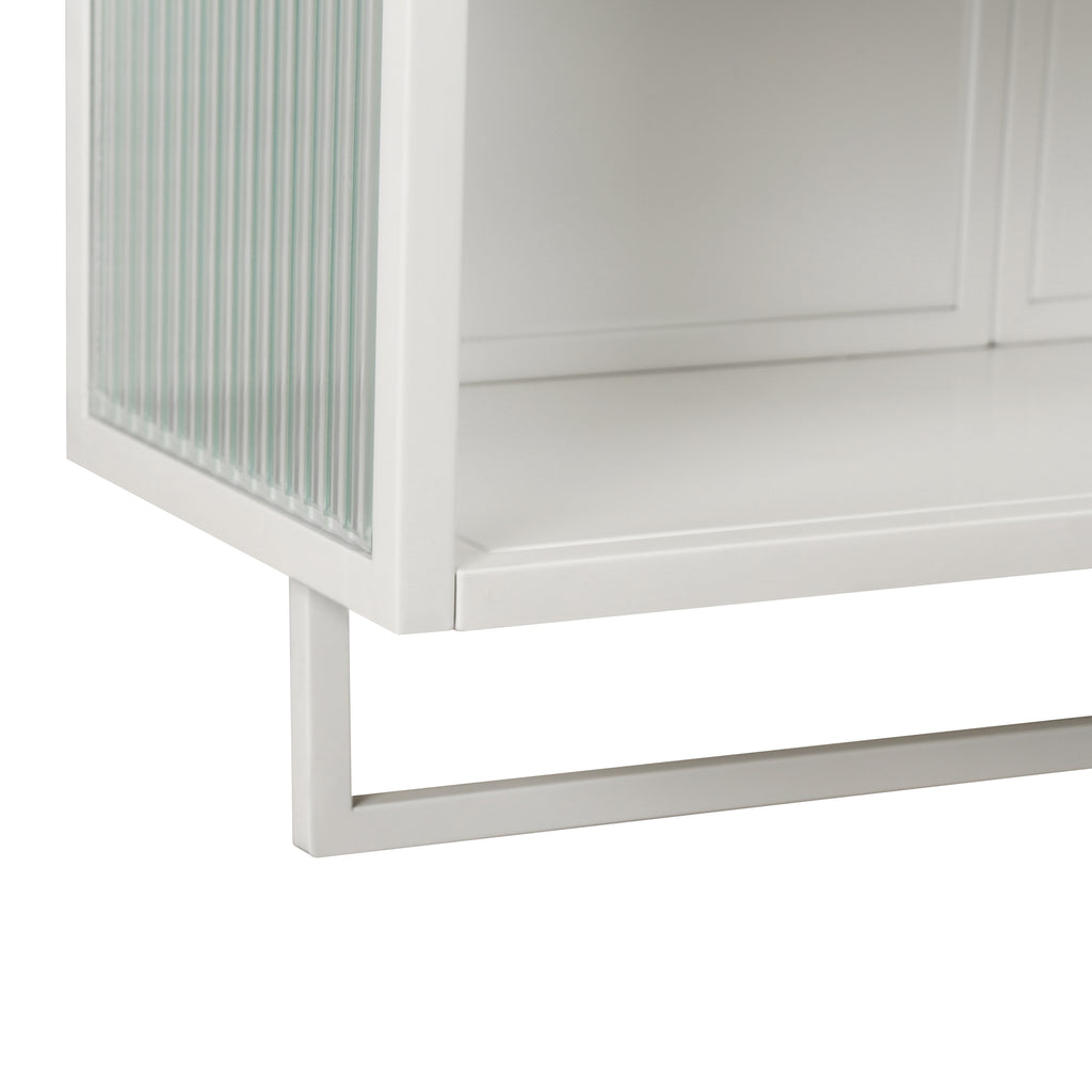 23.62'Glass Doors Modern Two-door Wall Cabinet with Featuring Two-tier Enclosed Storage, an Open Shelf, and Towel Rack, for Entryway Living Room Bathroom Dining Room - Grand Goldman Shop
