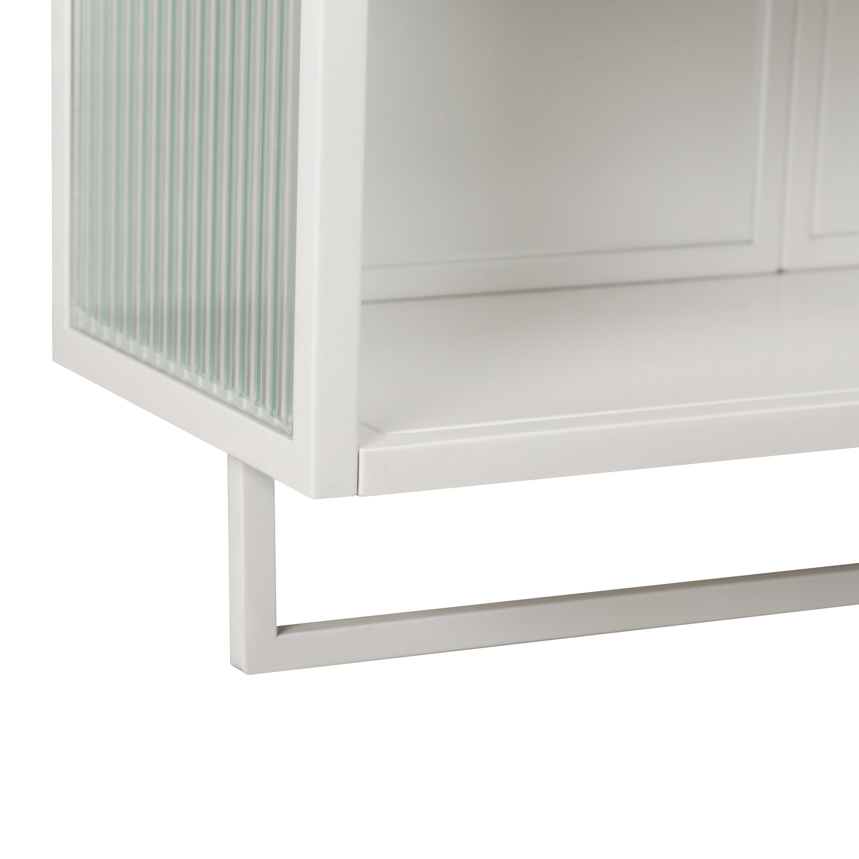23.62'Glass Doors Modern Two-door Wall Cabinet with Featuring Two-tier Enclosed Storage, an Open Shelf, and Towel Rack, for Entryway Living Room Bathroom Dining Room - Grand Goldman Shop