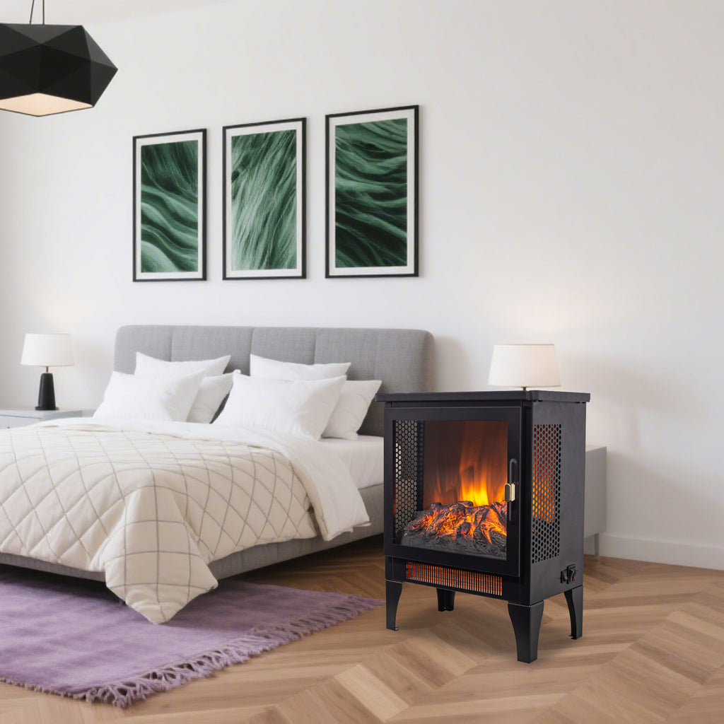 18 inch Freestanding Electric Fireplace Stove heater with 3D Flame effect,Black - Grand Goldman Shop