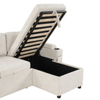 Convertible L-shaped Beige Sofa Couch with Storage, Cup Holders, USB Ports, Chenille Fabric - Grand Goldman Shop