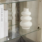 Curio Cabinet Lighted Glass Cabinet Glass Wine Cabinet Curio Display Cabinet with Adjustable Glass Shelves 2 Doors and 1 drawer Cabinet Sideboard With Bulb Included Antique White - Grand Goldman Shop