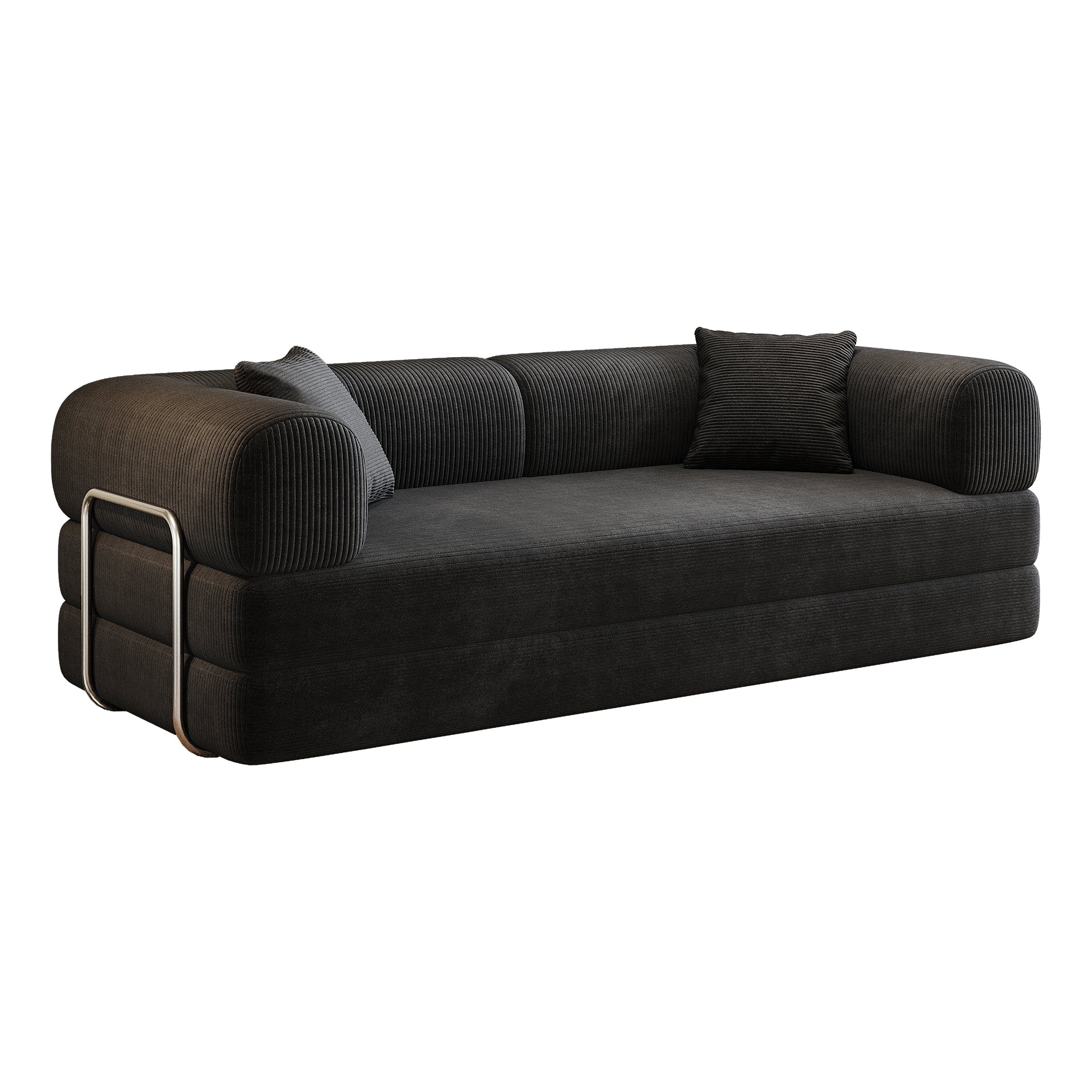 78.8' Compression Sofa,Convertible Floor Sofa Bed-with Pillow Back Support Armrest,Comfy Futon Couch Sleeper Bed,Loveseats Boneless Modular Sectional Sofa,Corduroy fabric,for Living Room,Bedroom,Black - Grand Goldman Shop