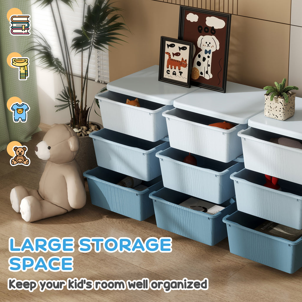Qaba 3 Tier Kids Storage Unit, 9 Drawer Chest Toy Organizer Plastic Bins for Kids Bedroom Nursery Kindergarten Living Room fo