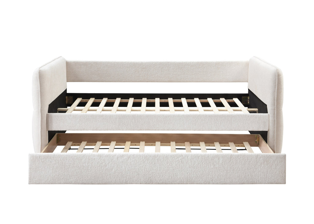 Luxurious 1pc Modern Daybed Pull Out Trundle Button Tufted Nailhead Trim Bedroom Living Room Furniture Oatmeal Finish - Grand Goldman Shop