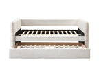 Luxurious 1pc Modern Daybed Pull Out Trundle Button Tufted Nailhead Trim Bedroom Living Room Furniture Oatmeal Finish - Grand Goldman Shop