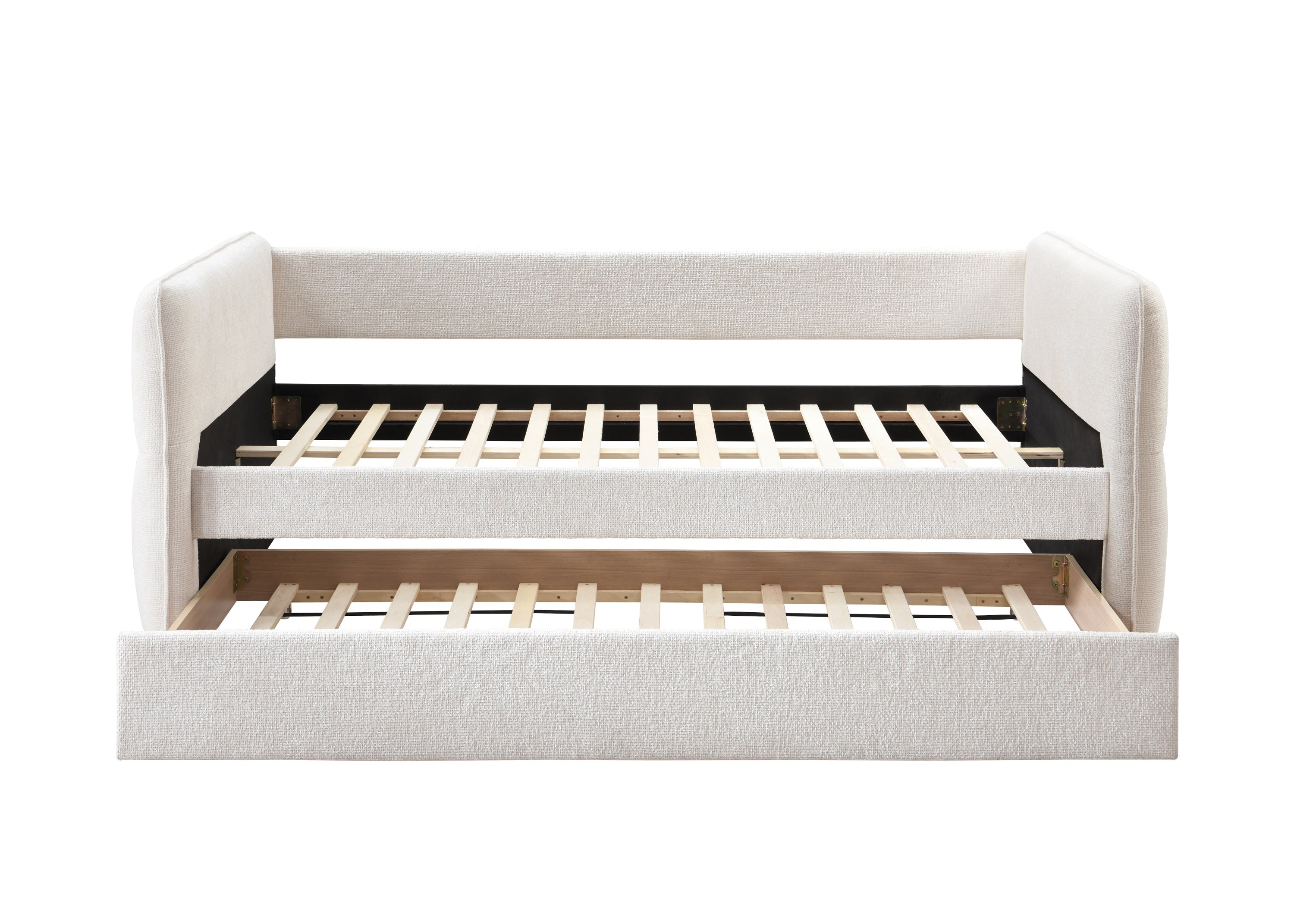 Luxurious 1pc Modern Daybed Pull Out Trundle Button Tufted Nailhead Trim Bedroom Living Room Furniture Oatmeal Finish - Grand Goldman Shop