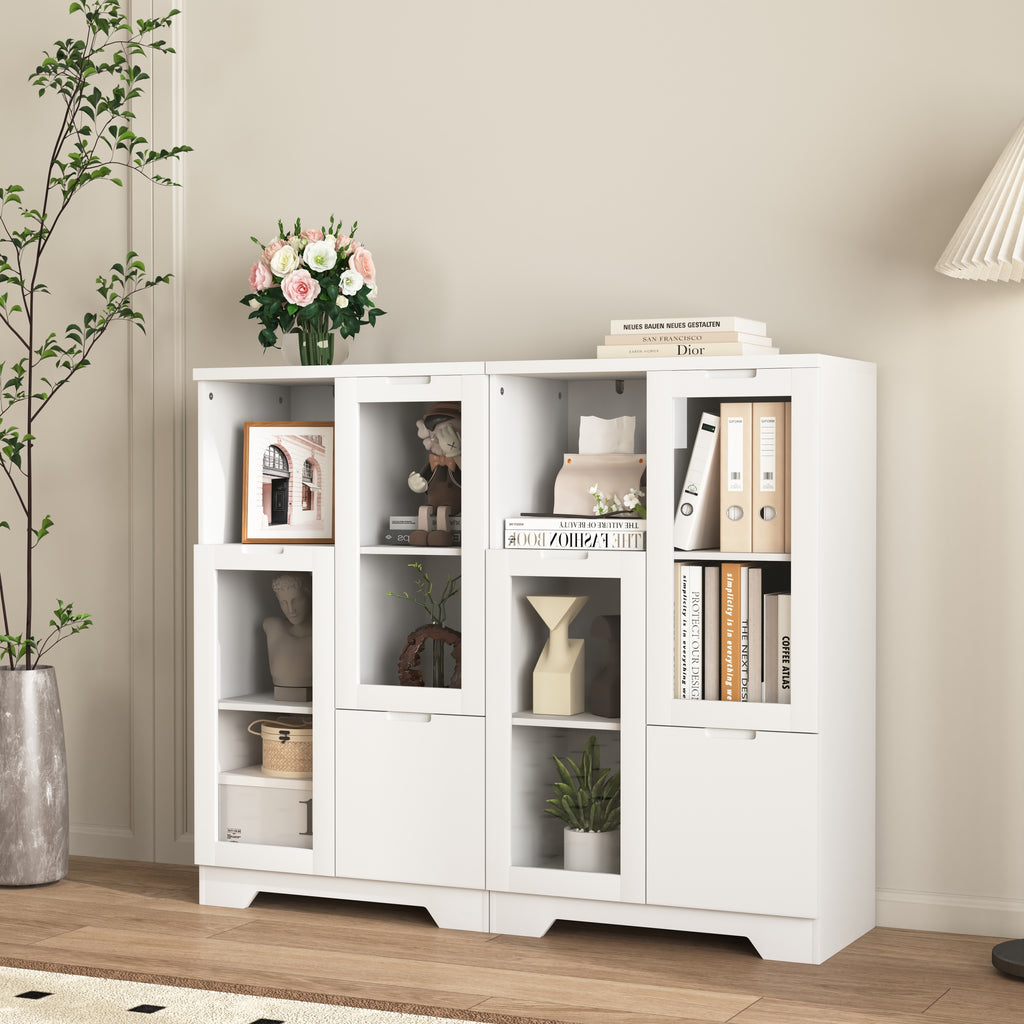 Modern MDF Painted Cabinet with Glass Doors and Drawer, White, for Bedroom and Living Room - Grand Goldman Shop