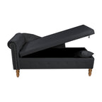 Black Chaise Lounge Indoor, Velvet Lounge Chair for Bedroom with Storage & Pillow, Modern Upholstered Rolled Arm Chase Lounge for Sleeping with Nailhead Trim for Living Room Bedroom Office - Grand Goldman Shop