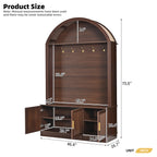 Farmhouse Fabric Arched Top Hall Tree with 5 Metal Hooks, All-in-One Mudroom Furniture with Adjustable Shelves, Mid-Century Fluted Door Entryway Bench with Wood Grain Finish for Hallway, Walnut - Grand Goldman Shop