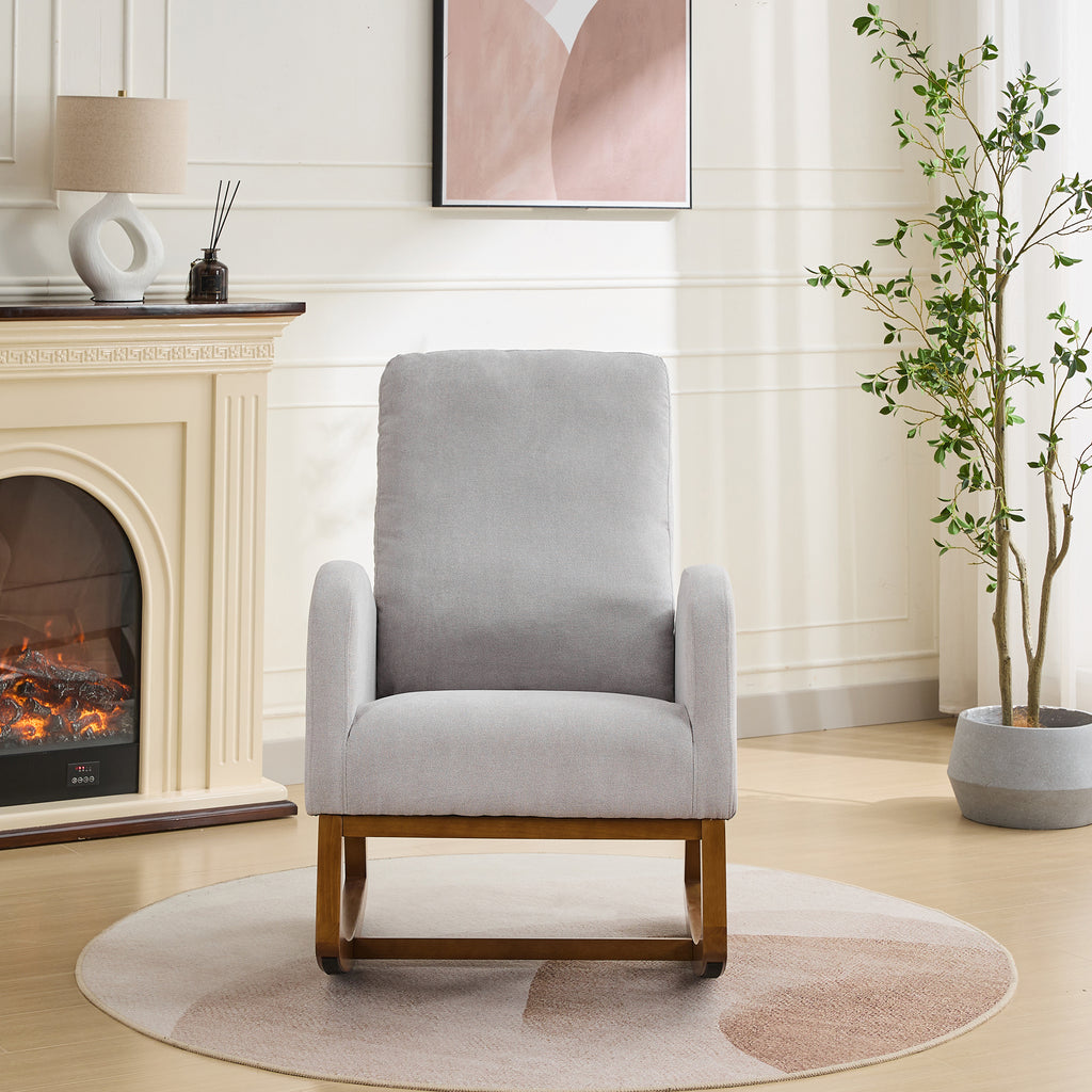 27.2'W Rocking Chair for Nursery, Polyester Glider Chair with High Back and Side Pocket, Rocking Accent Armchair with Rubber Wood Legs for Living Room/Bedroom.Light Gray - Grand Goldman Shop