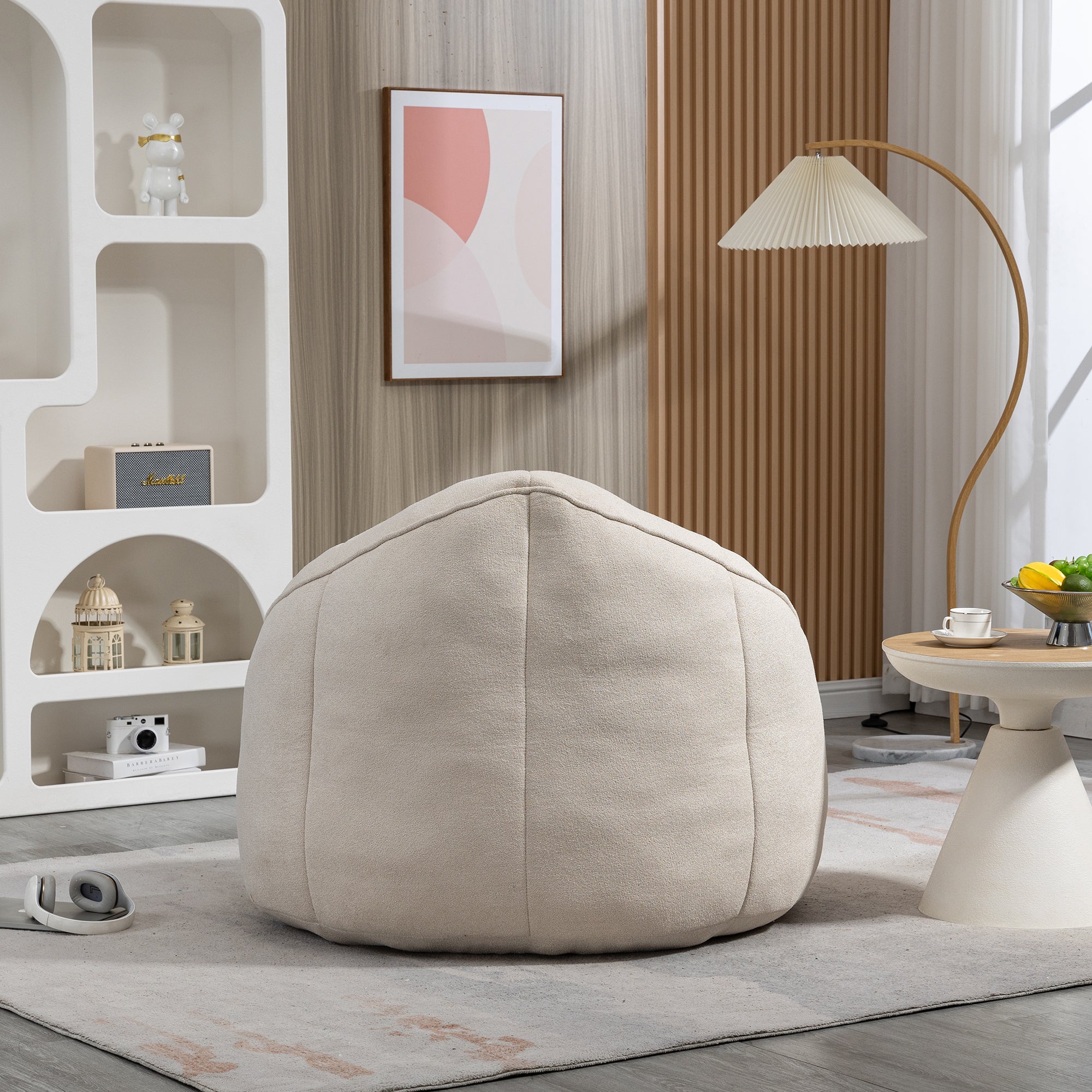 Bedding Bean Bag Sofa Chair with High-Pressure Foam and Footrest, Beige Microfiber - Grand Goldman Shop