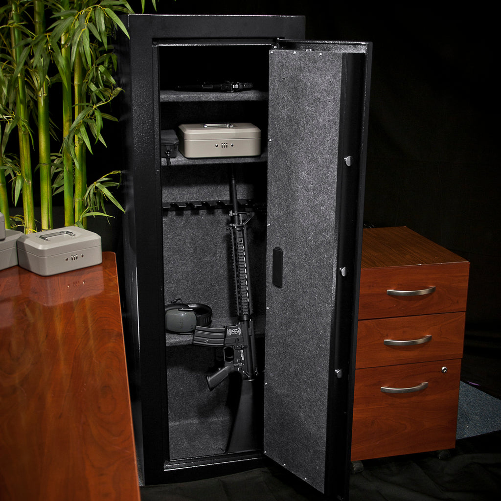 Tall Biometric Rifle Safe with 9.33 Cubic Ft Storage Capacity in Black Steel | Premium Home Decor - Grand Goldman
