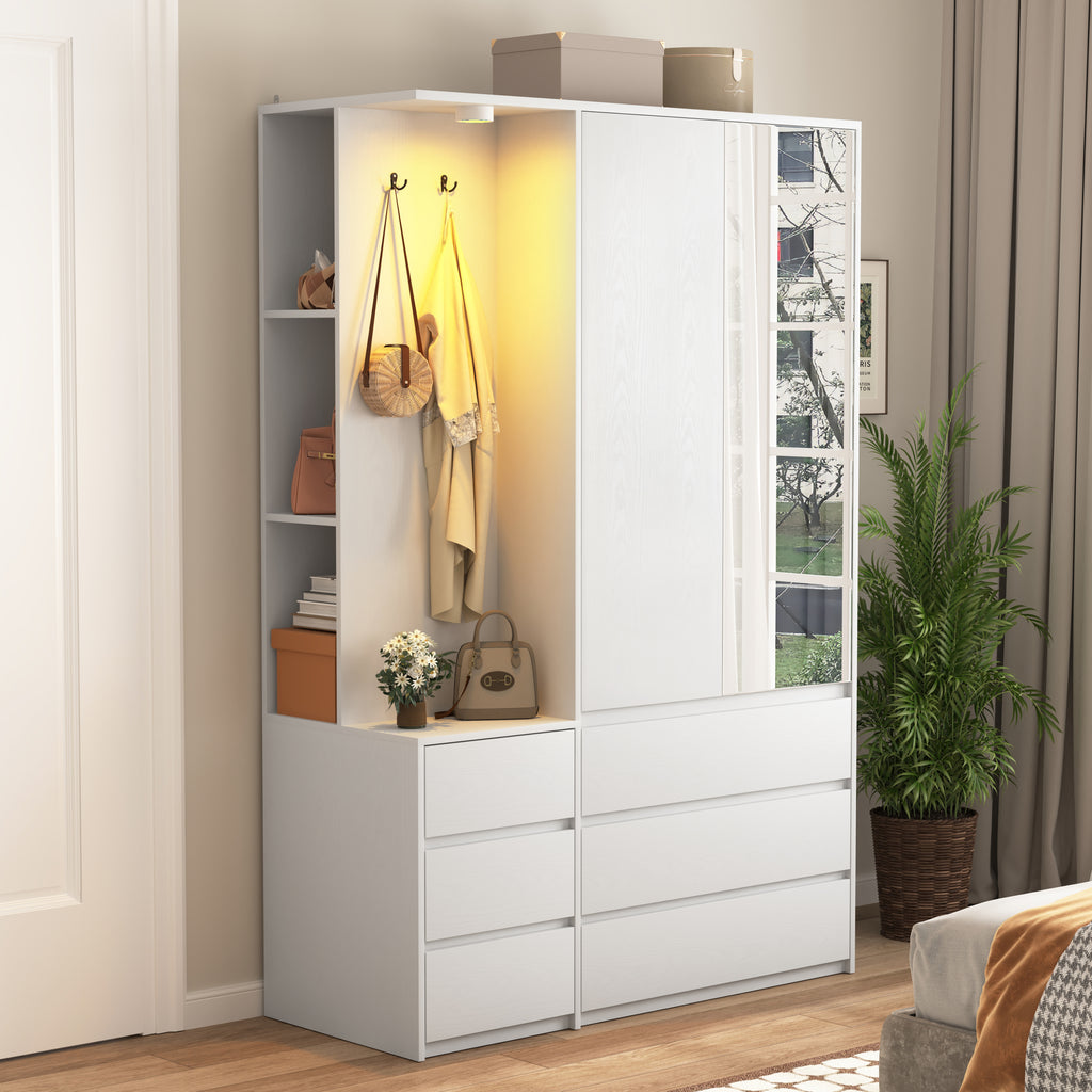 Wardrobe Closet 71.7' H, Bedroom Wooden Wardrobe with 2 Doors 6 Drawers, Modern Clothing Storage Cabinet Combination with Storage Shelves and Hanging Rail, White - Grand Goldman Shop