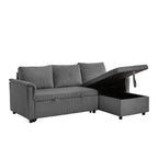 Loveseat Sofa with Chaise Lounge L-Shaped Modular Convertible Sofa with Storage Chaise, Corduroy Tufted Upholstered Sleeper Sectional Sofa,Pull Out Sleep Couch Bed and Reclining Backrest-Gray - Grand Goldman Shop