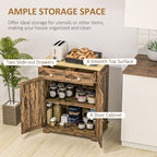 HOMCOM Sideboard with Solid Wood Countertop, Modern Kitchen Storage Cabinet, Coffee Bar Cabinet with 2 Drawers, Doors and Adj