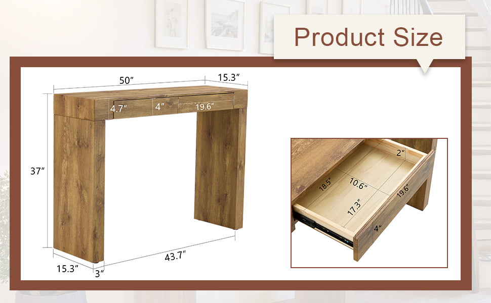 Elegant Natural Wood Grain Bar Table-50 Inches Long, a Practical Choice for Modern Homes.Wood Grain Texture Sticker,Equipped With Two Drawers.Serving As A Bar Table Or A Desk. - Grand Goldman Shop