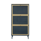 3-Door Metal Shoe Rack, Freestanding Modern Shoe Storage Cabinet with Metal Rattan - Blue-Gray Particle Board - For Entryway - Grand Goldman Shop