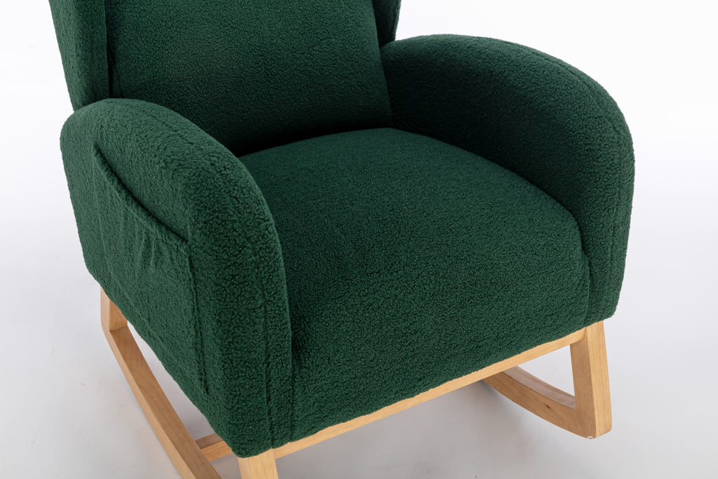 049-Teddy Fabric Rocking Chair With Packet Wood Legs,Green - Grand Goldman Shop